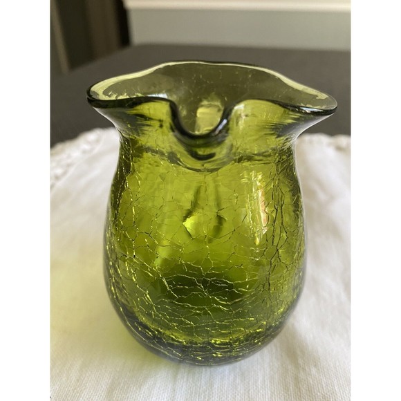 Vintage Green Crackled Glass Pitcher Creamer Applied Handle - Picture 7 of 9